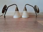 2 wandlampjes vintage look brons inclusief spaarlamp, Huis en Inrichting, Lampen | Wandlampen, Vintage, Retro, Gebruikt, Glas