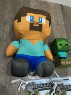 Minecraft Pakket: Knuffel, Vlaggetjes, Poppetjes & Lampje, Ophalen of Verzenden, Zo goed als nieuw