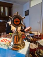 Antieke scheepsbel met stuurwiel 10 cm hoog van north sea fe, Ophalen of Verzenden