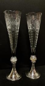 set van 2 antieke vazen met zilveren voet, Ophalen of Verzenden, Zilver