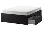IKEA Brimnes Bed 160x200 + Matrassen, Huis en Inrichting, Slaapkamer | Bedden, Ophalen, Zwart, Tweepersoons, Zo goed als nieuw