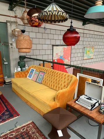 Prachtige donker gele 3zits bank - vintage retro velours beschikbaar voor biedingen