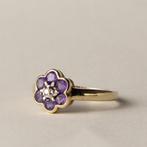 vintage 9 karaat gouden amethist & diamant ring, Verzenden, Zo goed als nieuw, 17 tot 18, Nvt