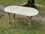 Vintage ovale eettafel met bamboe onderstel buiten, Huis en Inrichting, Tafels | Eettafels, Ophalen, Overige materialen, Gebruikt