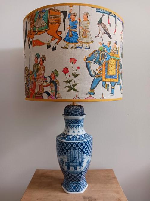 Oosterse vaaslamp met handgemaakte lampenkap, LEES GOED!!, Huis en Inrichting, Lampen | Lampenkappen, Rond, Ophalen of Verzenden