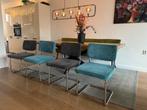 4 corduroy eetkamerstoelen blauw en grijs, Huis en Inrichting, Stoelen, Ophalen, Blauw, Zo goed als nieuw, Vier