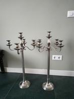 2 Verzilverde zware hoge 5-arms kandelaars., Huis en Inrichting, Woonaccessoires | Kandelaars en Kaarsen, Ophalen of Verzenden