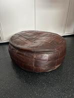 Leren retro poef, Ophalen of Verzenden, Gebruikt, Rond, Leer