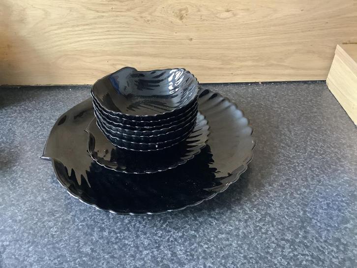 vintage glazen schelpen borden/schalen&glazen serveer schaal, Huis en Inrichting, Woonaccessoires | Schalen en Manden, Gebruikt