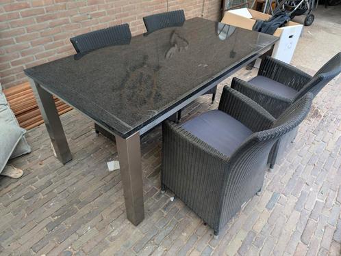 Leuke tuinset natuurstenen blad met metaal, Tuin en Terras, Tuinsets en Loungesets, Gebruikt, Tuinset, Overige materialen, 4 zitplaatsen
