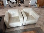 2 fauteuils wit leer 82 b x 77 diep x 75 h, Ophalen, Gebruikt, Minder dan 75 cm, Leer