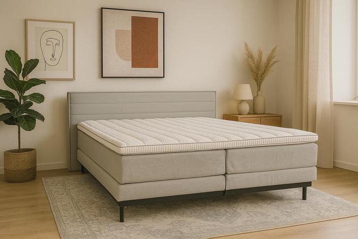 Boxspring 180x200 Grijs Direct/Leverbaar/Enschede E-7079, Huis en Inrichting, Slaapkamer | Boxsprings, Nieuw, 160 cm, 200 cm, Tweepersoons