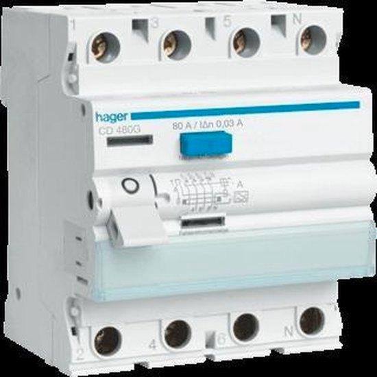 Hager cd480-g aardlekschakelaar 4-polig 80 a 30 ma klasse a, Hobby en Vrije tijd, Elektronica-componenten, Nieuw, Ophalen of Verzenden