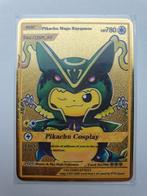 Pikachu Mega Rayquaza Cosplay Pokemon metalen kaart gold, Ophalen of Verzenden, Nieuw, Losse kaart