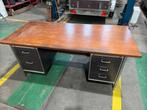 Gispen retro ijzeren stalen bureau met groot houten blad, Huis en Inrichting, Bureaus, Ophalen, Gebruikt