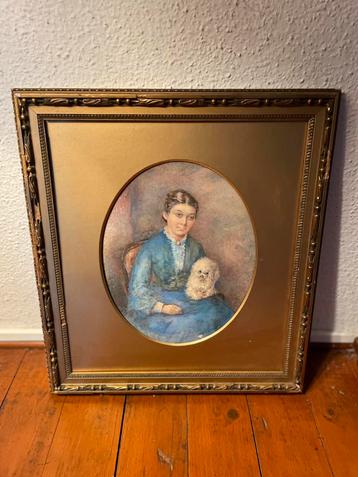 Otto Eerelmann Schilderij Dame met Hondje - Mooi Portretkuns beschikbaar voor biedingen