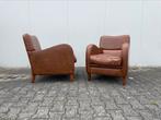 Twee gave armchairs / clubfauteuils van leer cognac kleurig, Huis en Inrichting, Fauteuils, Ophalen, Nvt, Nvt, Nvt