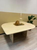 Prachtige vintage design travertin salontafel verstelbaar, Ophalen, Gebruikt, 100 tot 150 cm, 50 tot 100 cm