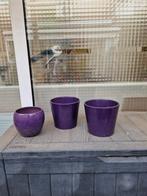 3 paarse plantenpotten, Ophalen, Rond, Zo goed als nieuw, Minder dan 25 cm