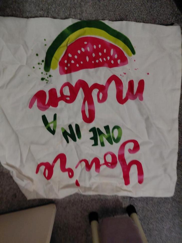 Watermeloen Kussenhoes, Huis en Inrichting, Woonaccessoires | Kussens, Zo goed als nieuw, Wit, Vierkant, Ophalen of Verzenden