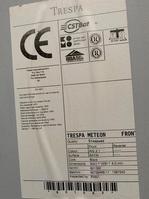 Trespa plaat 3050x1530x6 mm, Doe-het-zelf en Verbouw, Platen en Panelen, Nieuw, HPL, Minder dan 20 mm, Ophalen