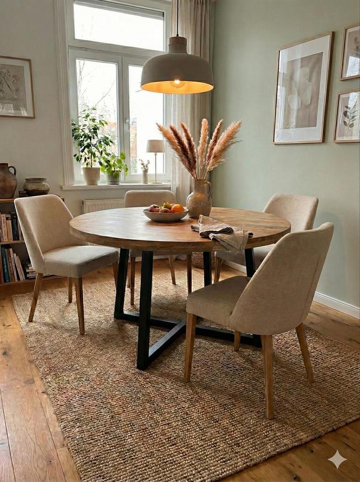 Mango Houten Eettafel - 150 cm, Huis en Inrichting, Tafels | Eettafels, Gebruikt, 100 tot 150 cm, Vier personen, Rond, Teakhout