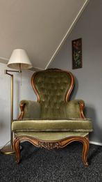 Victoriaanse grootvaderfauteuil - groen fluweel - klassiek, Antiek en Kunst, Antiek | Meubels | Stoelen en Banken, Ophalen
