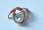 8K Gouden Broche met Parel en Koraal, Ophalen of Verzenden, Goud, Broche, Met edelsteen
