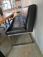 Zwart leren eetkamerbank 220 cm lang, Huis en Inrichting, Stoelen, Ophalen, Zwart, Vijf, Zes of meer stoelen