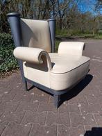 Italiaanse design fauteuil hout leer., Gebruikt, Hout, Ophalen