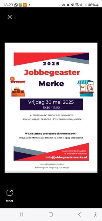 Jobbegeaster merke 30 mei beschikbaar voor biedingen