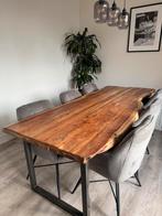 Boomstamtafel massief acaciahout 240x90/95x77 cm, Ophalen, 200 cm of meer, 50 tot 100 cm, Zo goed als nieuw