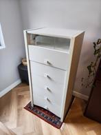 Witte houten ladekast met spiegel en sieradenvak, Gebruikt, 5 laden of meer, 100 tot 150 cm, Modern