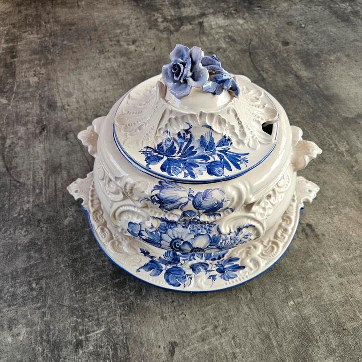 Delfts Blauw Terrine met Deksel en Schotel, Antiek en Kunst, Antiek | Keramiek en Aardewerk, Ophalen of Verzenden