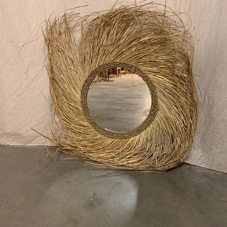 Sisal / strogras zonnespiegel - 80 cm - TTM Wonen, Huis en Inrichting, Woonaccessoires | Spiegels, Nieuw, 75 tot 100 cm, Minder dan 100 cm