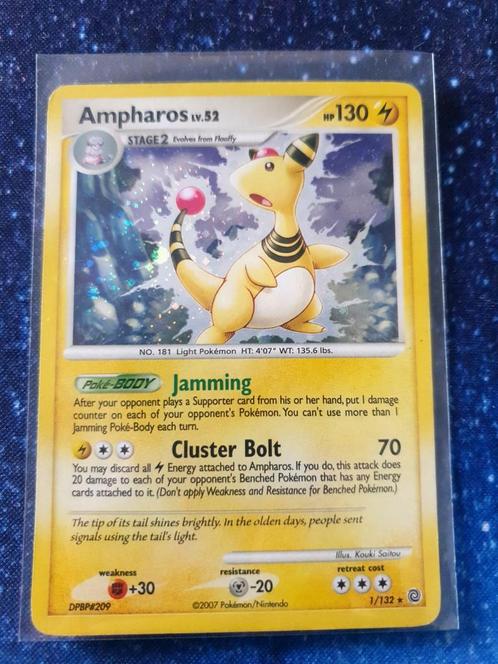 Pokémon kaart Ampharos Holo #1 Secret Wonders, Hobby en Vrije tijd, Verzamelkaartspellen | Pokémon, Zo goed als nieuw, Losse kaart