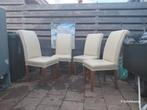 6 Beige Lederen Eetkamerstoelen, Huis en Inrichting, Stoelen, Gebruikt, Leer, Ophalen of Verzenden, Vijf, Zes of meer stoelen
