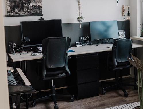 Groot 2 persoons bureau 240x67cm - wit, gratis afhalen, Huis en Inrichting, Bureaus, Gebruikt, Bureau, Elektrisch, Ophalen