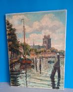 Dordrecht Nieuwe Haven en Grote kerk schilderij., Ophalen of Verzenden