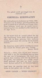 Zeestraten Cornelia 1881 Aalsmeer 1961, Ophalen of Verzenden, Bidprentje