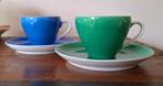 Oude franse  kop en schotels, blauw en groen, porselein, Antiek en Kunst, Antiek | Porselein, Ophalen of Verzenden