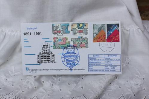 Eerstedagenveloppe 100 jaar Philips Ballonpost mooi 1991, Postzegels en Munten, Postzegels | Eerstedagenveloppen, Onbeschreven
