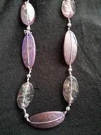 Waterdruppel ketting - Paars accent met droogbloemen, Sieraden, Tassen en Uiterlijk, Ophalen of Verzenden, Zo goed als nieuw, Paars