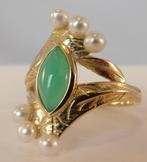 Nieuwe gouden damesring met Parels en Chrysopraas, Verzenden, Nieuw, Dame, Groen