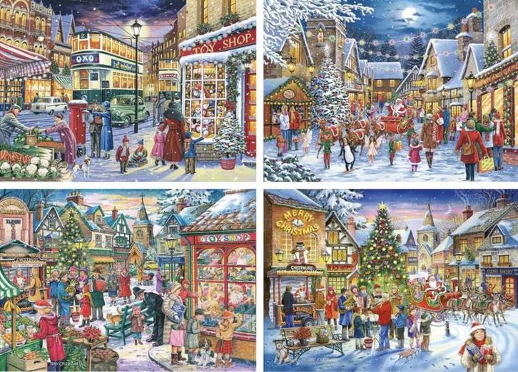 House of Puzzles - Christmas Shopping - 4x500 stukjes, Hobby en Vrije tijd, Denksport en Puzzels, Zo goed als nieuw, 500 t/m 1500 stukjes