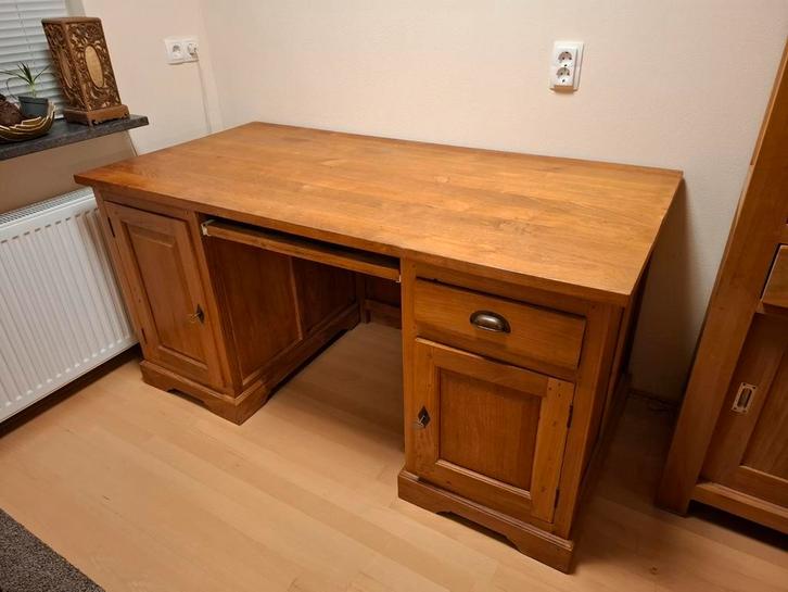 Teakhouten bureau - Stevig en mooi!, Huis en Inrichting, Bureaus, Gebruikt, Bureau, Ophalen