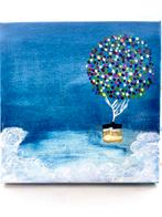 Dromerig schilderij " Luchtballon met huisje", Antiek en Kunst, Kunst | Schilderijen | Modern, Ophalen of Verzenden