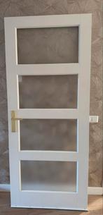 Witte opdek binnendeur met glas en beslag, Ophalen, 80 tot 100 cm, Binnendeur, 200 tot 215 cm