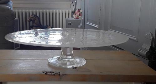 Glazen gebaksschaal - taartschaal - op voet - glas - cirkels, Huis en Inrichting, Keuken | Servies, Zo goed als nieuw, Schaal of Schalen
