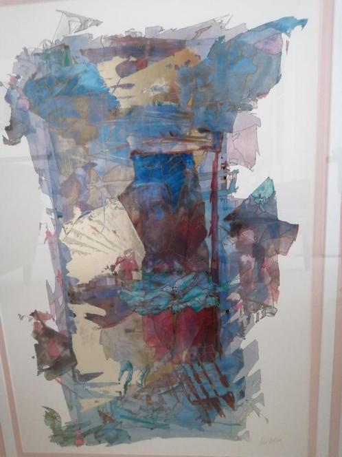 Kunst schilderij zeefdruk abstact, gesigneerd Ian W King, Antiek en Kunst, Kunst | Etsen en Gravures, Ophalen